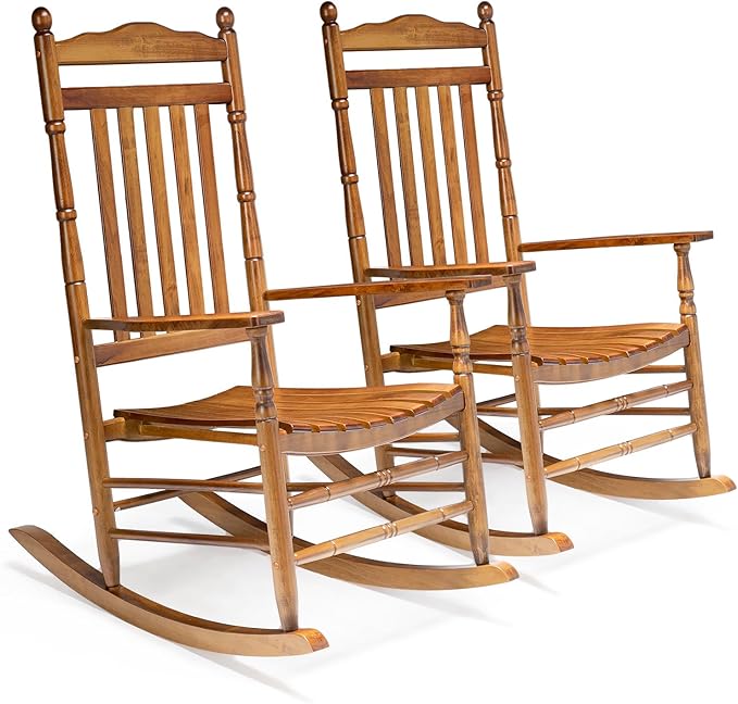 VINGLI Wooden Rocking Chair Outdoor Set of 2, Patio Rockers by VINGLI