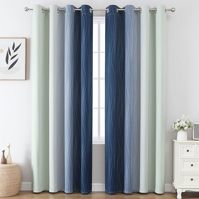 Estelar Textiler Sage Green and Navy Blue Blackout Curtains - Image 2