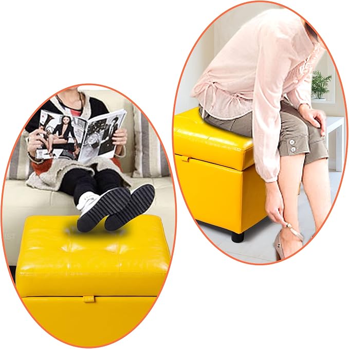 H&B Luxuries Tufted Leather Square Flip Top Storage Ottoman Cube Foot Rest - Image 8