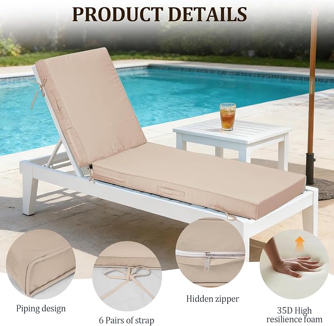 72x21x4in Lounge Cushions for Outdoor Furniture, Outdoor Lounge Chair Cushions - Image 3