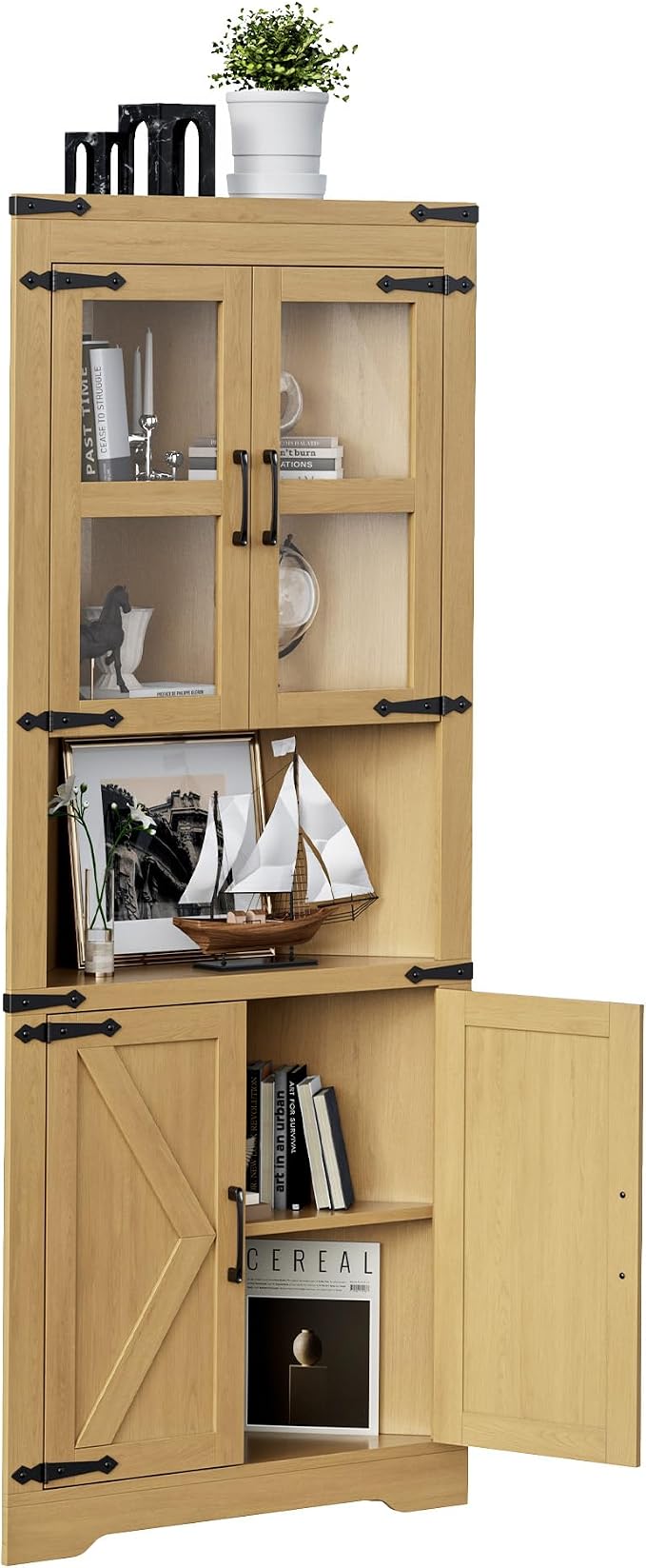 GarveeHome 67" Tall Corner Storage Cabinet, Farmhouse Corner Hutch Display - Image 8