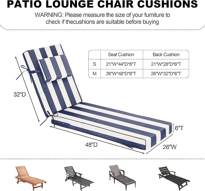Chaise Lounge Cushions Outdoor 80x26x6 Inch, Fade Resistant 6'' Thicken Outdoor - Image 3