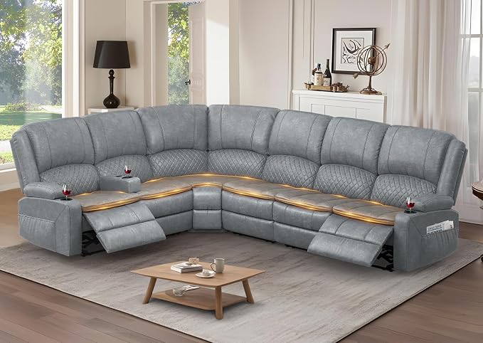 Yolsali Manual Reclining Sectional Sofa Set, 6 Seats Soft Leather Recliner by SavortheHappyMoments