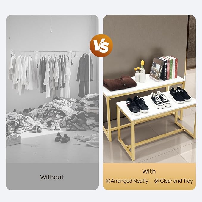 2pcs Gold Retail Display Nesting Tables, Shoes Handbag Metal Display Riser Shelf - Image 3