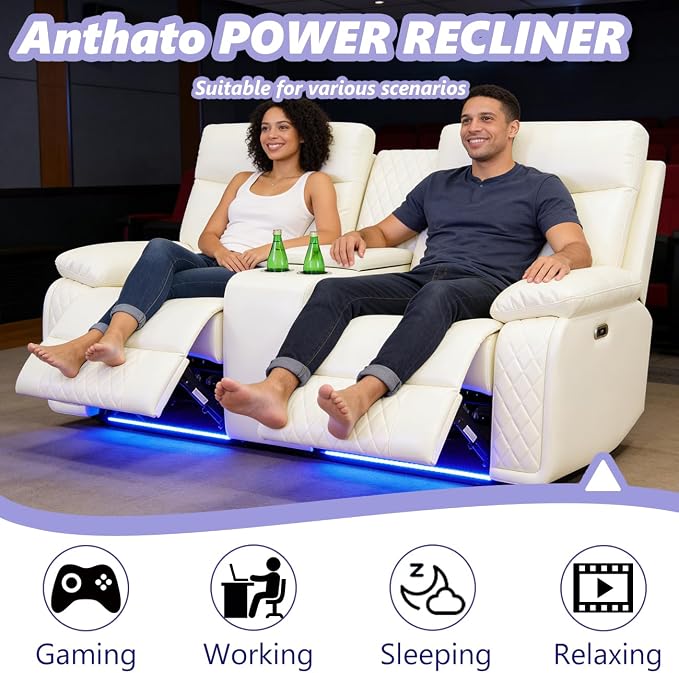 Power Recliner Loveseat, Living Room Furniture Sets, Breathing Leather - Image 4