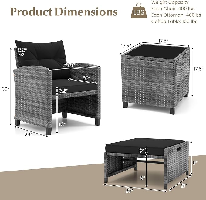 Tangkula 5 Pieces Patio Conversation Set, PE Wicker Rattan Outdoor Furniture Set - Image 4