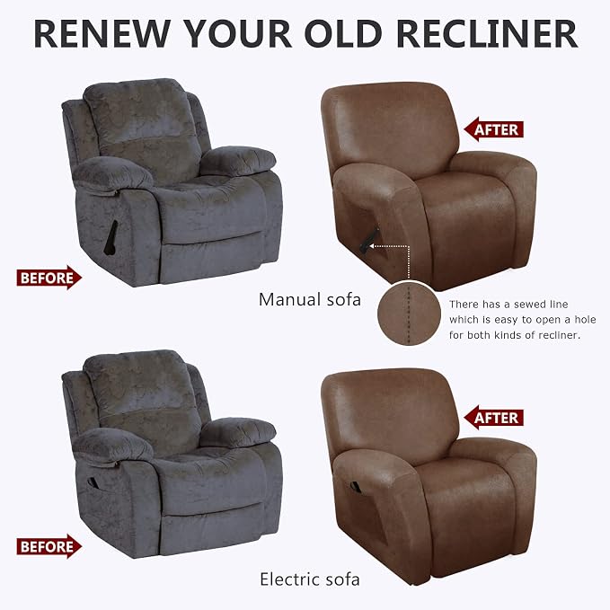 ANARACHON Recliner Chair Covers Leather Like, 4 Pieces Recliner Cover, - Image 6
