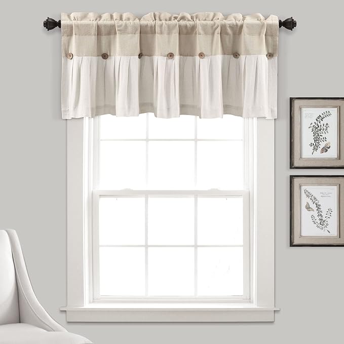 Lush Decor Linen Button Farmhouse Valance Curtians 52"W x 18"L Blue & White - Image 2