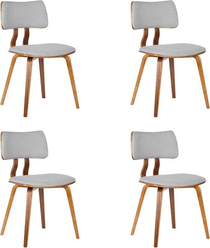 Armen Living Jaguar Mid-Century Dining Chair in Walnut Wood and Gray Fabric - Image 3
