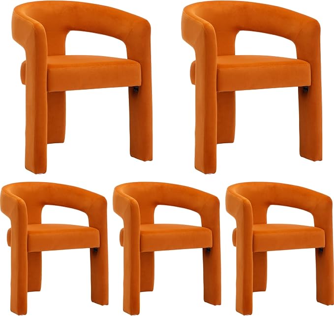 RIVOVA Modern Barrel Dining Chairs Set of 5, Velvet Upholstered Accent Side by RIVOVA