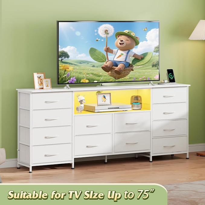 WLIVE White Dresser for Bedroom, Dresser TV Stand for 65, 75 inch TV - Image 2