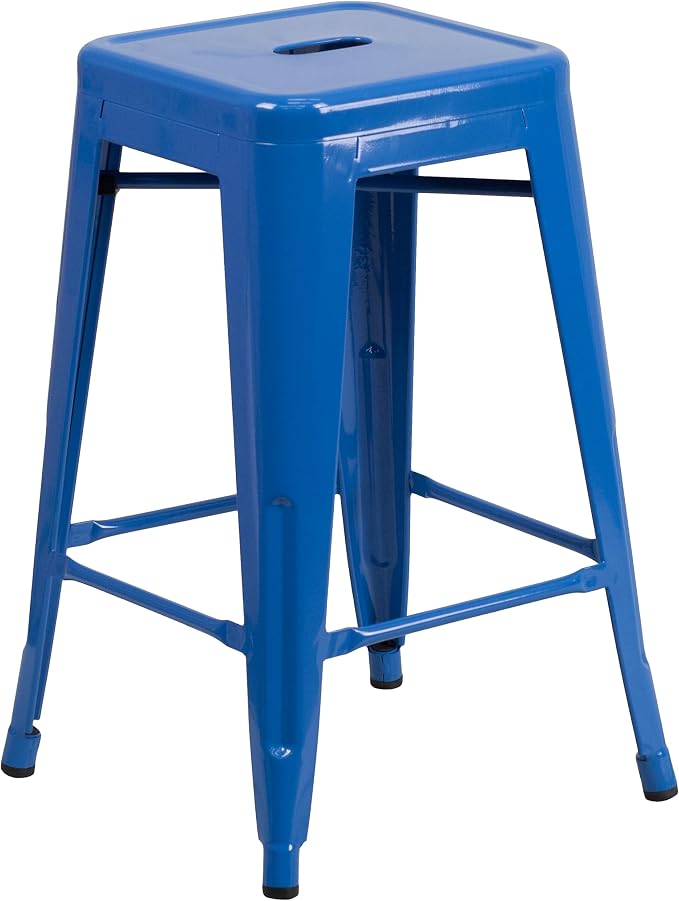 Flash Furniture Lily 4 Pack Commercial Grade 24" High Backless Blue Metal - Image 8