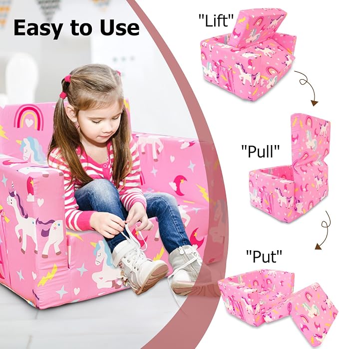 Kids Couch, 2-in-1 Kids Fold Out Couch, Convertible Sofa to Lounger - Image 6