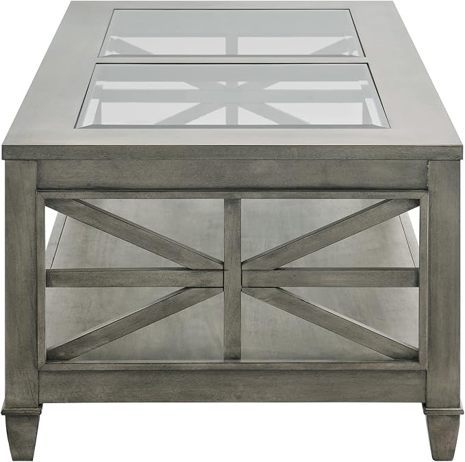 Solid Wood Coffee Table with Tempered Glass Top, 2-Tier 45.5" X 26" Farmhouse - Image 7