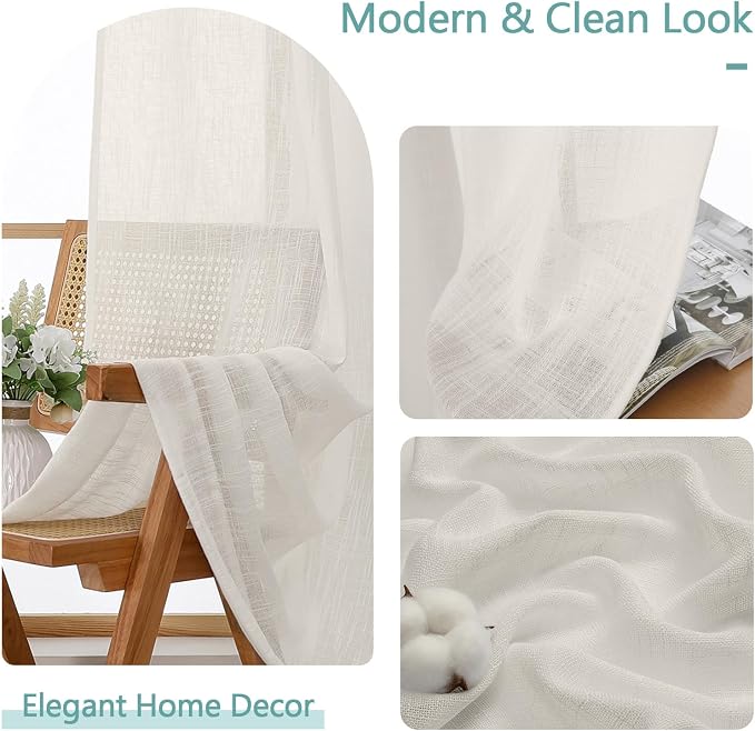Chyhomenyc Ivory Semi Sheer Curtains 36 Inch Length, Light Filtering Faux Linen - Image 8