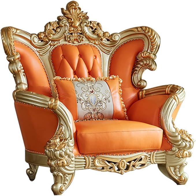 Solid Wood Leather Sofa, European-Style Villa Living Room Luxury Leather Sofa by Unknown