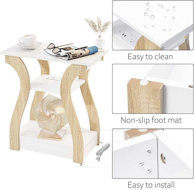 FROMJBEST End Table with Charging Station, Side Table with USB Ports and Outlets - Image 8