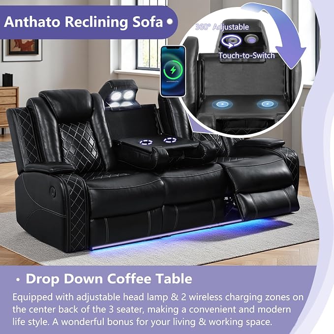 Power Reclining Sofa Set, Luxury Recliner Sofa & 2 Chairs - Image 3