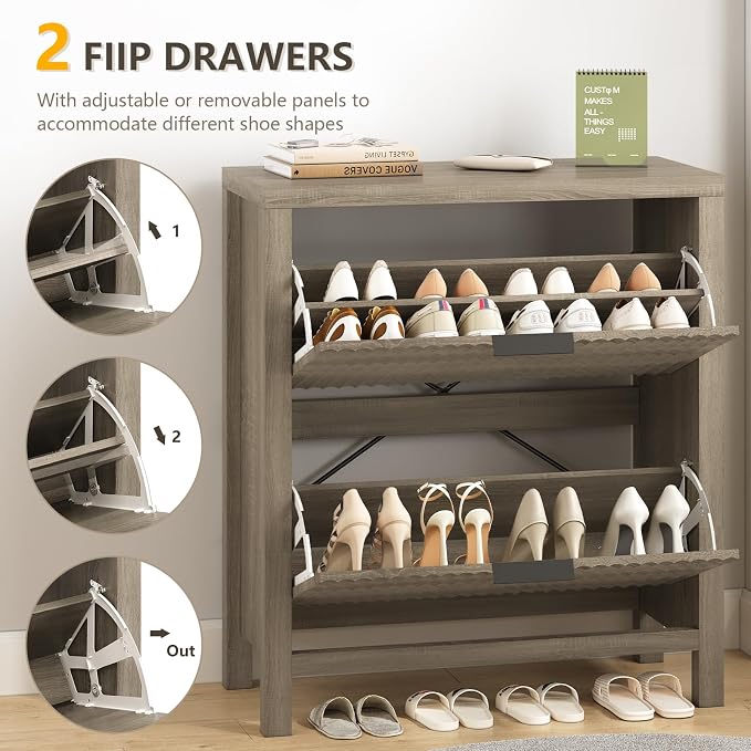 YOMILUVE Shoe Cabinet Storage for Entryway, Fluted Shoe Cabinet - Image 4