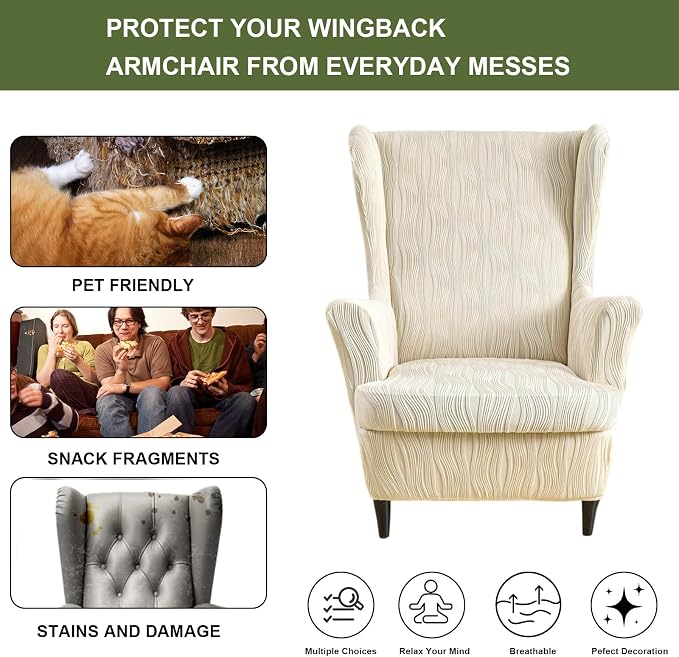 HAOYONG Wingback Chair Slipcovers Elastic Jacquard Wing Chair Covers 2 Pieces - Image 5