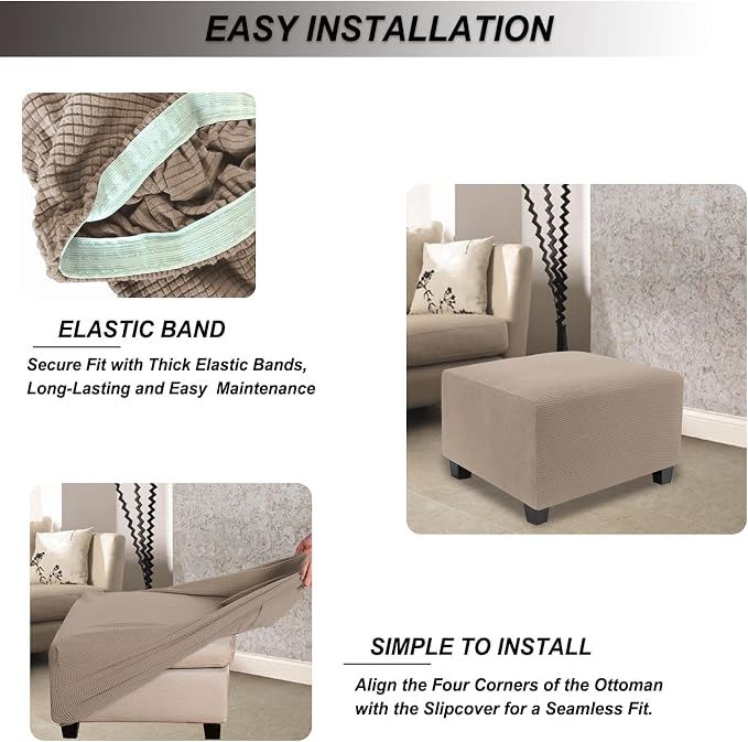 NeColorLife Stretch Ottoman Cover Square Soft Knitted Jacquard Washable Thick - Image 5