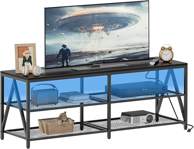 55 inch TV Stand with 3-Tier Open Shelf, Entertainment Center with Power by Katrawu