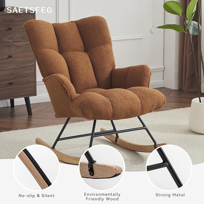 SAETSFEG Rocking Chair Nursery Teddy Upholstered Glider Rocker Rocking Accent - Image 6