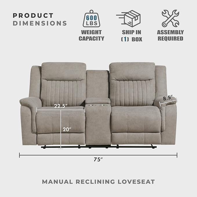 Lexicon Manual Double Reclining Loveseat, Polished Microfiber Manual Wall - Image 5
