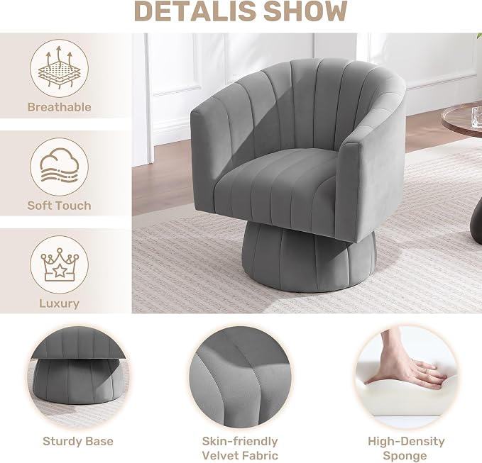Swivel Accent Barrel Chair Set of 2, Cute Comfy Small Round 360° Arm Chair - Image 3