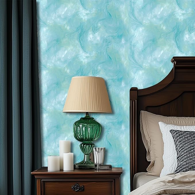 HOMETITUTE Blue Marble Wallpaper Peel and Stick Ocean Style 118.1x17.7 Inches - Image 6