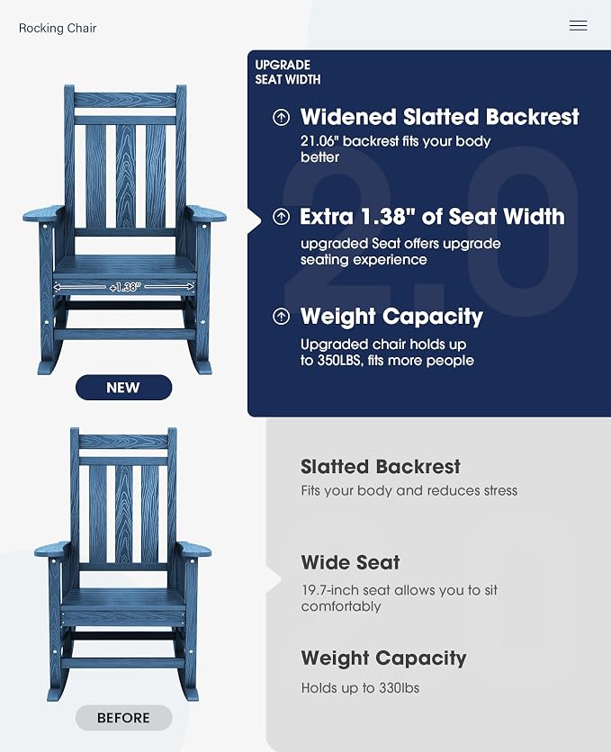 KINGYES Oversized Outdoor Rocking Chair Set of 6, All-Weather Patio Rocking - Image 4