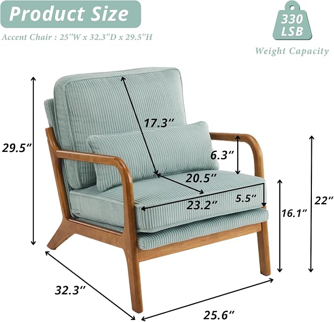 Karl home Mid-Century Modern Accent Chair, Living Room Chairs - Image 2