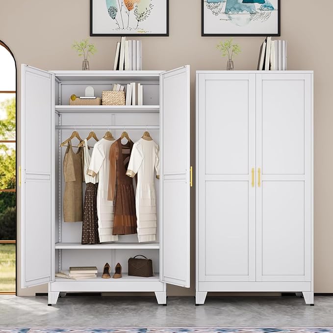erosoei 71 "Metal Armoire Wardrobe Closet, Steel Clothing Storage Cabinet by erosoei