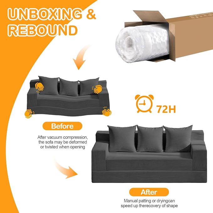 Erament 3 Seater Boneless Couch Sofa Bed, Compression Convertible Futon Floor - Image 7