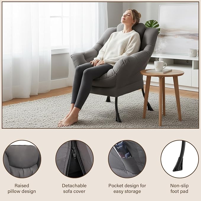 Welnow Dark Grey Single Lazy Chair - Image 4