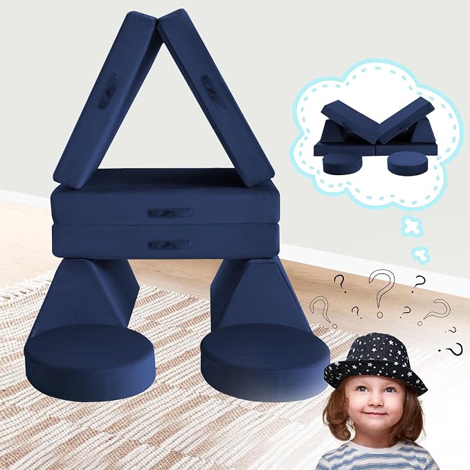 MeMoreCool Kids Couch for Playroom, 8-Piece Modular Toddler Play Couch in Navy - Image 7