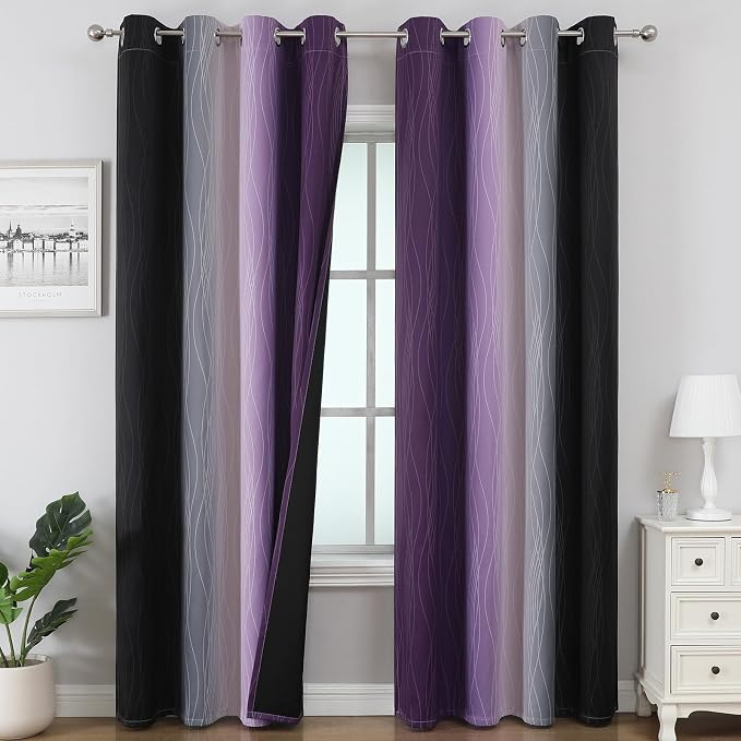 Estelar Textiler Purple and Black Ombre Blackout Curtains by ESTELARTEXTILER