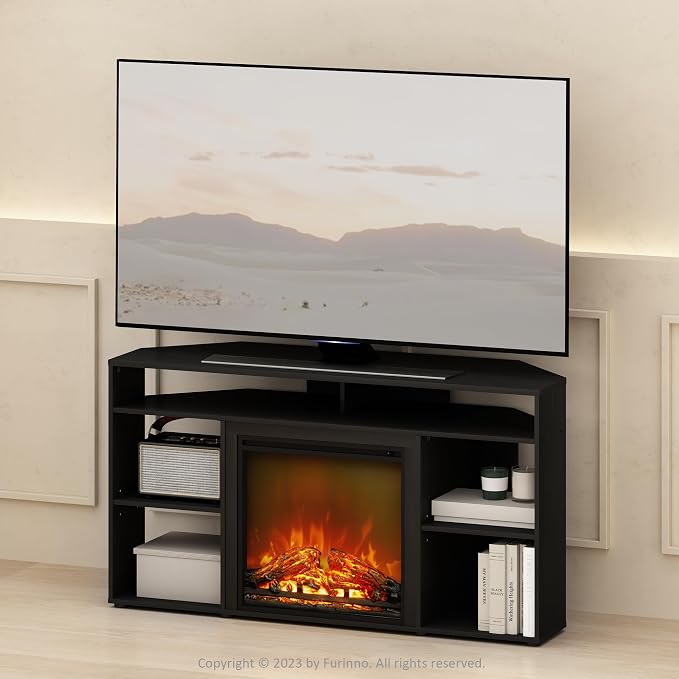 Furinno Jensen Fireplace TV Stand, NO Heat Decorative Electric Fireplace Corner - Image 3