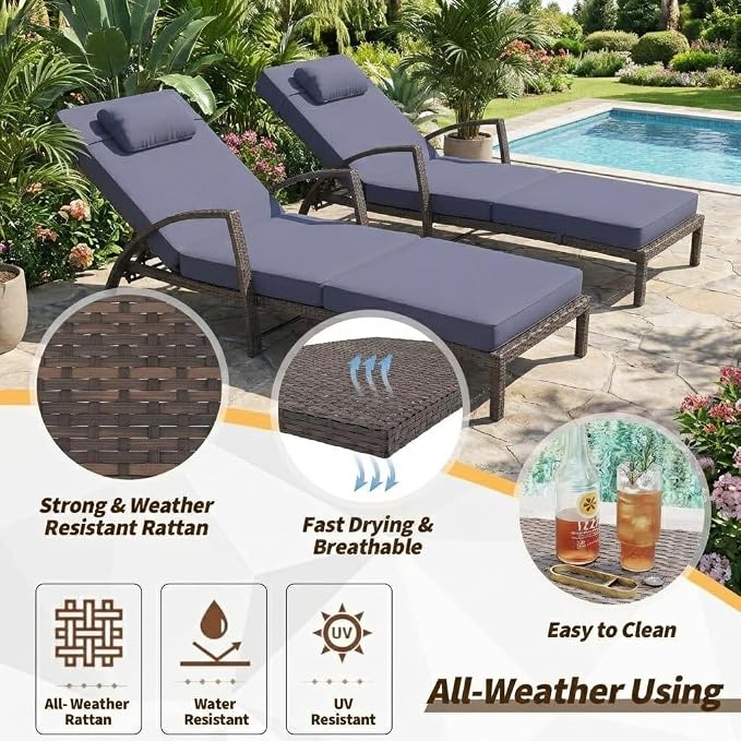 GarveeLife Outdoor Wicker Chaise Lounge Chair - Image 7