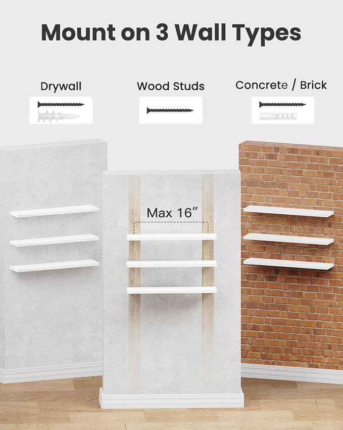 AMADA HOMEFURNISHING 23.6" L Floating Shelves, Wall Shelves Set of 3 - Image 7