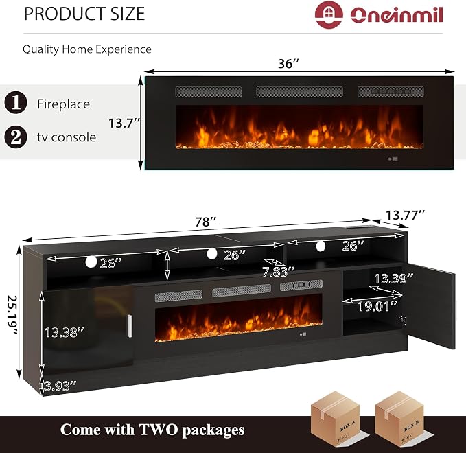 oneinmil 78" Fireplace TV Stand - Image 2