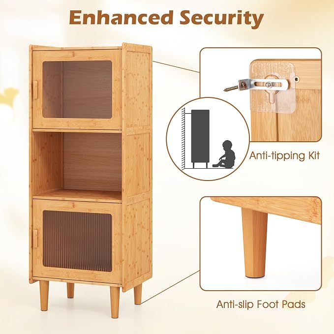 Giantex Bamboo Storage Cabinet, 3-Cube Bookcase, Freestanding Liquor Display - Image 8