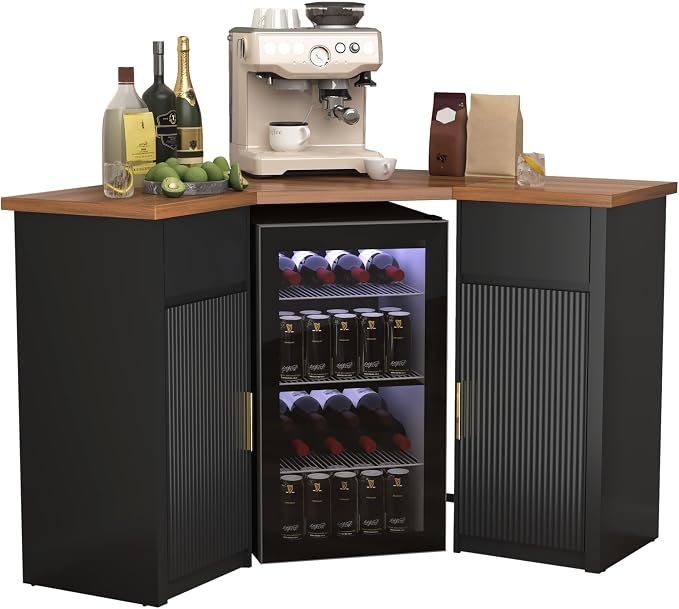 GDLF Corner Bar Cabinet with Fridge Space, Corner Coffee Bar Station with - Image 8