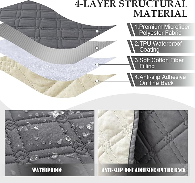 Genina L Shape Couch Cover, Sectional Couch Chaise Covers, Waterproof Washable - Image 3