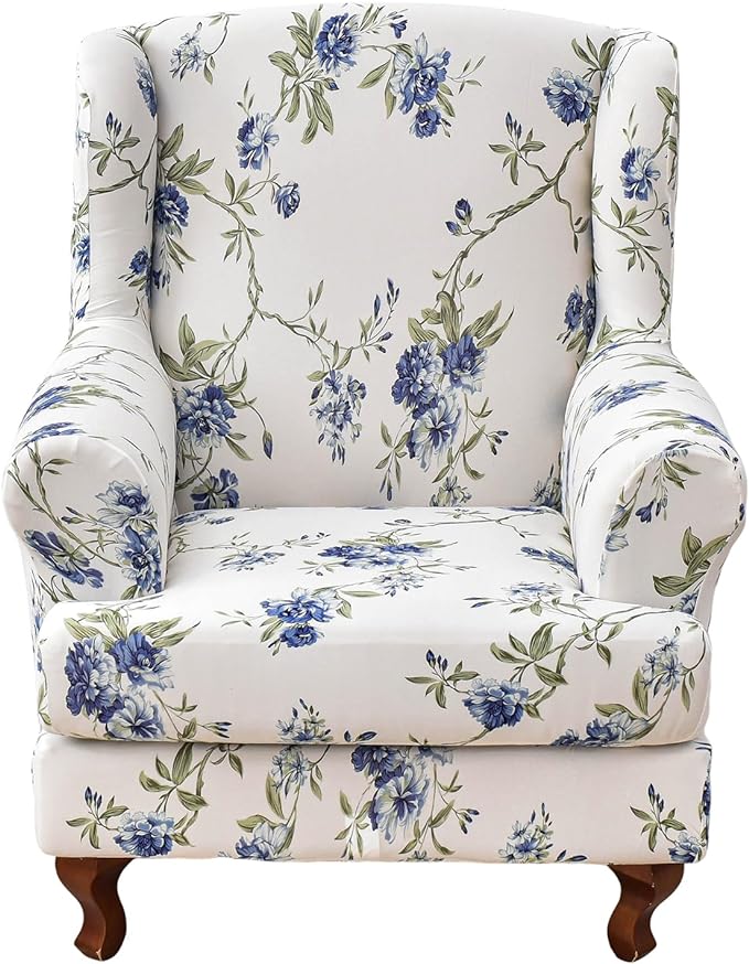 HAOYONG Wing Chair Slipcovers Elastic Printed Wingback Chair Covers 2 Pieces by HAOYONG