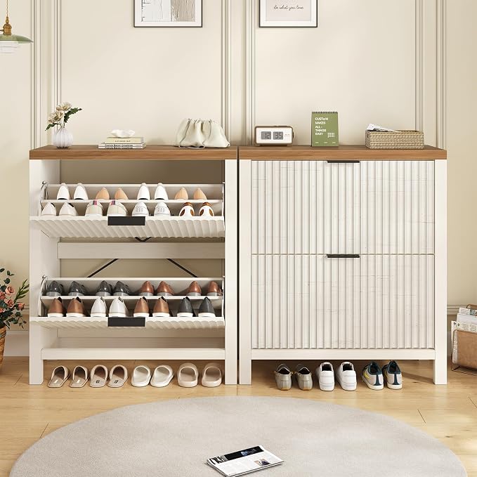 YOMILUVE Shoe Cabinet Storage for Entryway, Fluted Shoe Cabinet - Image 9