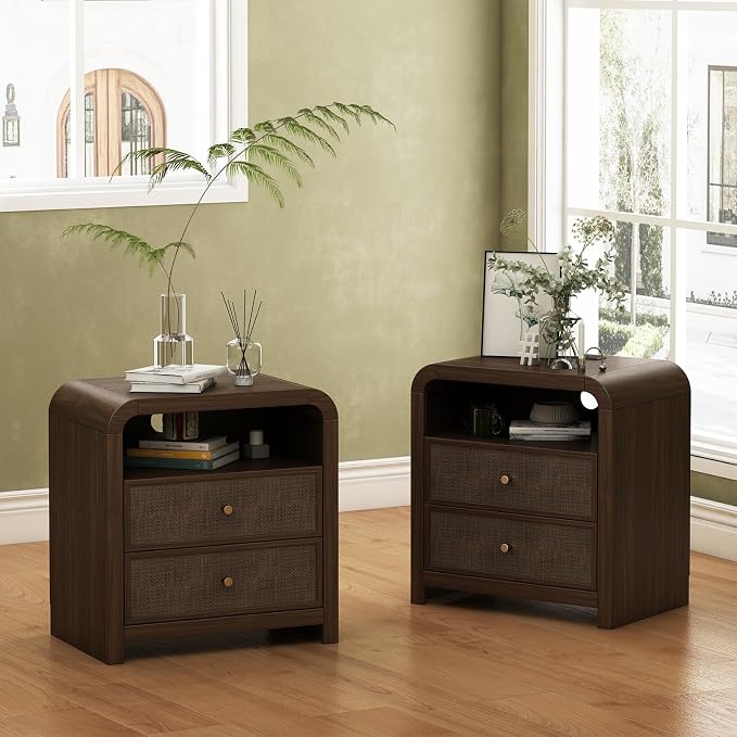 Oak&Sparrow Rattan Nightstand Set of 2, 23.6'' Rattan End Table by OakSparrow