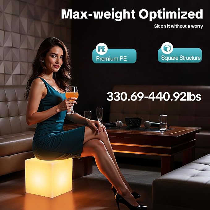 Rechargeable LED Cube Chair, 16 Colors Remote Conctrol Glow Furniture Stool - Image 3