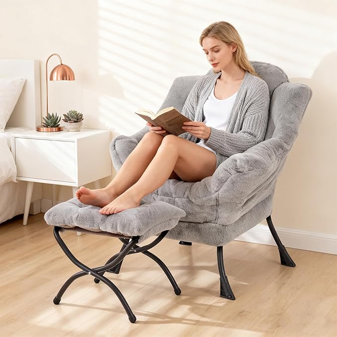 Welnow Lazy Chair with Ottoman, Modern Accent Chair with Armrests and a Side - Image 2