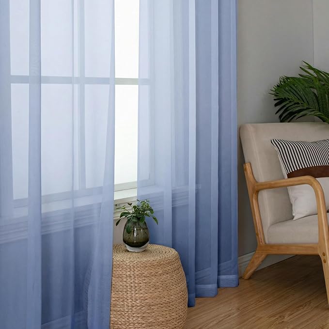 Lecloud Denim Blue Sheer Curtains 84 Inches Long 2 Panels, Light Filtering - Image 4